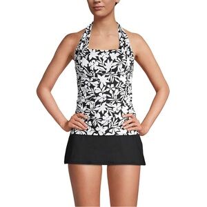 Black and White Floral Halter Swim Top